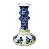 A picture of a Polish Pottery Tall Candlestick (Bunny Love) | S124T-P324 as shown at PolishPotteryOutlet.com/products/tall-candlestick-bunny-love-s124t-p324