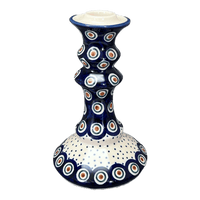 A picture of a Polish Pottery Tall Candlestick (Peacock Dot) | S124U-54K as shown at PolishPotteryOutlet.com/products/tall-candlestick-peacock-dot-s124u-54k
