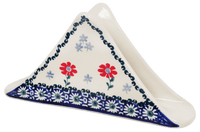 A picture of a Polish Pottery Napkin Holder (Summer Blossoms) | S133T-P232 as shown at PolishPotteryOutlet.com/products/triangle-napkin-holder-summer-blossoms