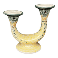 A picture of a Polish Pottery Two-Armed Candle Holder (Sunshine Grotto) | S134S-WK52 as shown at PolishPotteryOutlet.com/products/two-armed-candle-holder-sunshine-grotto-s134s-wk52