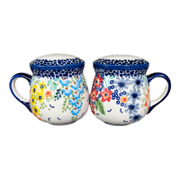 A picture of a Polish Pottery Salt and Pepper Mugs (Brilliant Garden) | S138S-DPLW as shown at PolishPotteryOutlet.com/products/salt-pepper-mugs-brilliant-garden-s138s-dplw