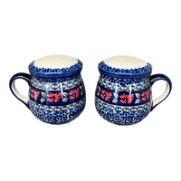 A picture of a Polish Pottery Salt and Pepper Mugs (Crimson Twilight) | S138S-WK63 as shown at PolishPotteryOutlet.com/products/salt-pepper-mugs-crimson-twilight-s138s-wk63