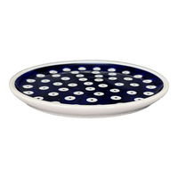A picture of a Polish Pottery Tiny Round Tray (Dot to Dot) | T114T-70A as shown at PolishPotteryOutlet.com/products/tiny-round-tray-dot-to-dot-t114t-70a