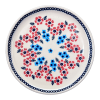 A picture of a Polish Pottery 9" Round Tray (Floral Symmetry) | T115T-DH18 as shown at PolishPotteryOutlet.com/products/9-round-tray-floral-symmetry-t115t-dh18
