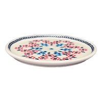 A picture of a Polish Pottery 9" Round Tray (Floral Symmetry) | T115T-DH18 as shown at PolishPotteryOutlet.com/products/9-round-tray-floral-symmetry-t115t-dh18
