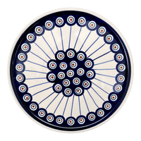 A picture of a Polish Pottery 9" Round Tray (Peacock in Line) | T115T-54A as shown at PolishPotteryOutlet.com/products/9-round-tray-peacock-in-line-t115t-54a