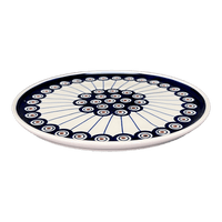 A picture of a Polish Pottery 9" Round Tray (Peacock in Line) | T115T-54A as shown at PolishPotteryOutlet.com/products/9-round-tray-peacock-in-line-t115t-54a