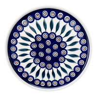 A picture of a Polish Pottery 9" Round Tray (Peacock) | T115T-54 as shown at PolishPotteryOutlet.com/products/9-round-tray-peacock-t115t-54