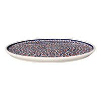 A picture of a Polish Pottery 9" Round Tray (Chocolate Drop) | T115T-55 as shown at PolishPotteryOutlet.com/products/medium-round-tray-chocolate-drop-t115t-55