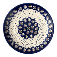 A picture of a Polish Pottery 9" Round Tray (Peacock Dot) | T115U-54K as shown at PolishPotteryOutlet.com/products/9-round-tray-peacock-dot-t115u-54k