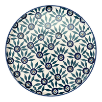 A picture of a Polish Pottery 9" Round Tray (Peacock Parade) | T115U-AS60 as shown at PolishPotteryOutlet.com/products/medium-round-tray-peacock-parade-t115u-as60