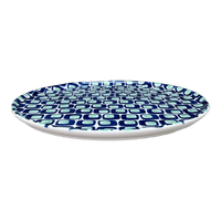 A picture of a Polish Pottery 9.5" Round Tray (Blue Retro) | T116U-602A as shown at PolishPotteryOutlet.com/products/9-5-round-tray-blue-retro-t116u-602a