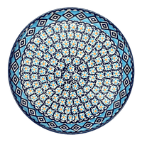 A picture of a Polish Pottery 9.5" Round Tray (Blue Diamond) | T116U-DHR as shown at PolishPotteryOutlet.com/products/9-5-round-tray-blue-diamond-t116u-dhr
