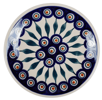 A picture of a Polish Pottery 6.5" Dessert Plate (Peacock) | T130T-54 as shown at PolishPotteryOutlet.com/products/dessert-plate-65-peacock