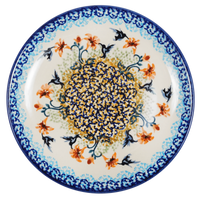 A picture of a Polish Pottery 7.25" Dessert Plate (Hummingbird Harvest) | T131S-JZ35 as shown at PolishPotteryOutlet.com/products/7-25-dessert-plate-hummingbird-harvest