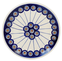 A picture of a Polish Pottery 7.25" Dessert Plate (Peacock in Line) | T131T-54A as shown at PolishPotteryOutlet.com/products/725-dessert-plate-peacock-in-line