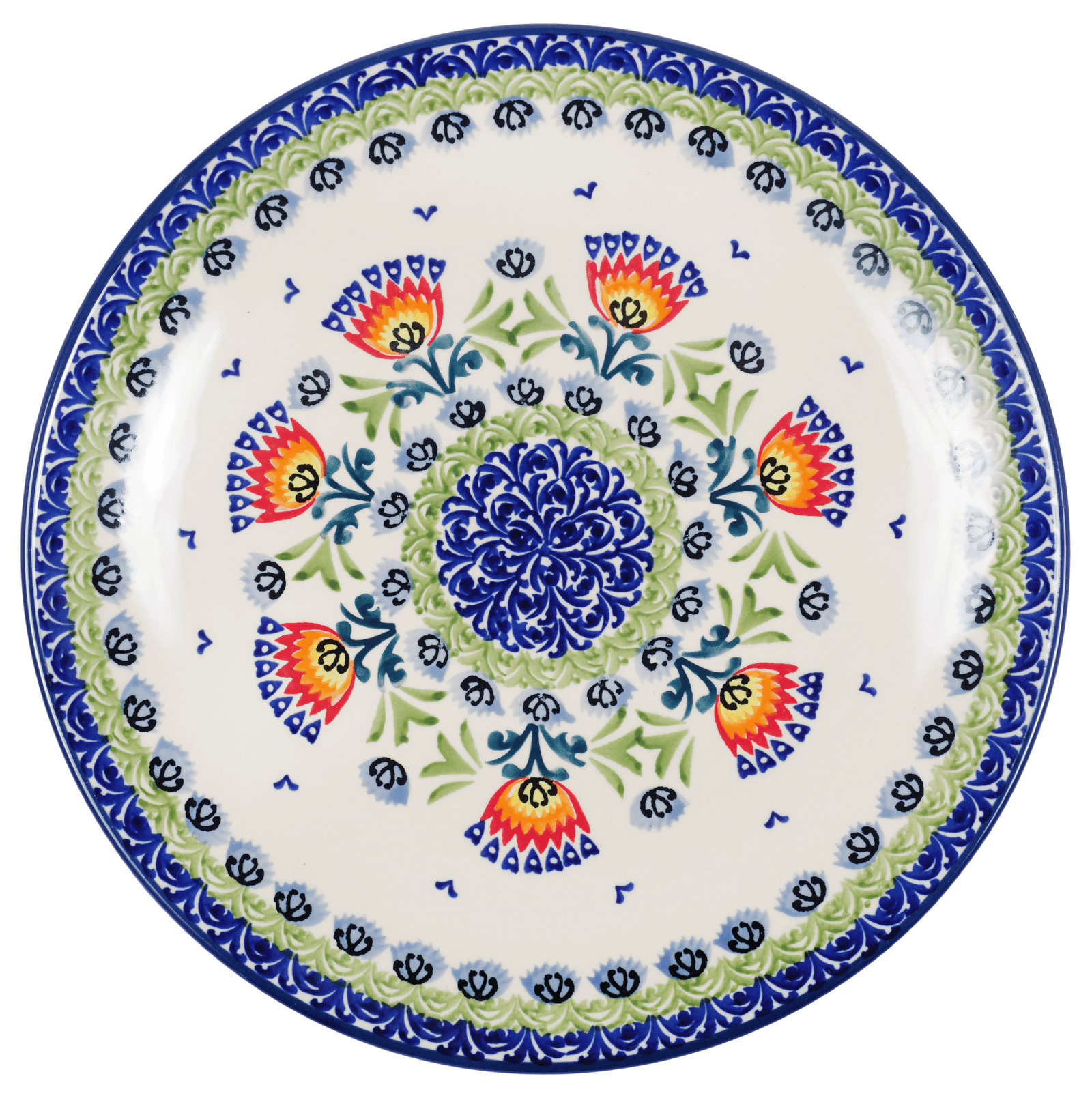 Polish Pottery 10" Dinner Plate Floral Fans The Polish Pottery Outlet