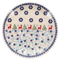 A picture of a Polish Pottery 10" Dinner Plate (Reindeer Games) | T132T-BL07 as shown at PolishPotteryOutlet.com/products/round-dinner-plate-reindeer-games-t132t-bl07