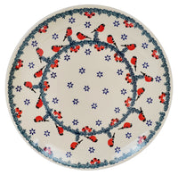 A picture of a Polish Pottery 10" Dinner Plate (Red Bird) | T132T-GILE as shown at PolishPotteryOutlet.com/products/10-dinner-plate-red-bird