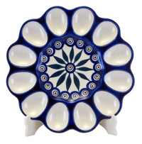 A picture of a Polish Pottery 10.25" Egg Plate (Peacock) | T140T-54 as shown at PolishPotteryOutlet.com/products/1025-egg-plate-peacock