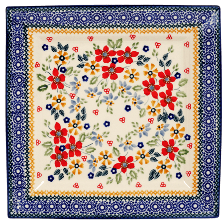 Plate, Square, Salad, 9" in "Ruby Bouquet" by Manufaktura | T146S-DPCS