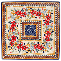 A picture of a Polish Pottery 9" Square Salad Plate (Ruby Duet) | T146S-DPLC as shown at PolishPotteryOutlet.com/products/9-square-salad-plate-duet-in-ruby