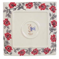 A picture of a Polish Pottery 9" Square Salad Plate (Evening Blossoms) | T146S-KS01 as shown at PolishPotteryOutlet.com/products/9-square-salad-plate-evening-blossoms