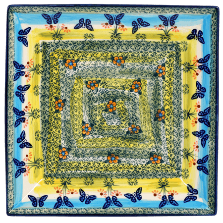 Plate, Square, Salad, 9" in "Butterflies in Flight" by Manufaktura | T146S-WKM