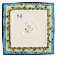 A picture of a Polish Pottery 9" Square Salad Plate (Butterflies in Flight) | T146S-WKM as shown at PolishPotteryOutlet.com/products/9-square-salad-plate-butterflies-in-flight