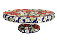 A picture of a Polish Pottery Cake Stand (Poppies & Posies) | T151S-IM02 as shown at PolishPotteryOutlet.com/products/cake-stand-poppies-posies-t151s-im02