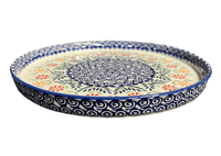 A picture of a Polish Pottery 10.25" Round Tray (Flower Power) | T153T-JS14 as shown at PolishPotteryOutlet.com/products/round-tray-flower-power-t153t-js14