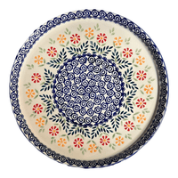 A picture of a Polish Pottery 10.25" Round Tray (Flower Power) | T153T-JS14 as shown at PolishPotteryOutlet.com/products/round-tray-flower-power-t153t-js14