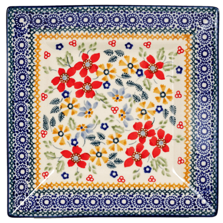 Plate, Square, Dessert, 7" in "Ruby Bouquet" by Manufaktura | T158S-DPCS