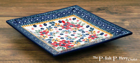 Polish Pottery 7" Square Dessert Plate (Ruby Bouquet) | T158S-DPCS Additional Image at PolishPotteryOutlet.com