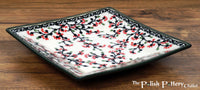 A picture of a Polish Pottery 7" Square Dessert Plate (Cherry Blossom) | T158S-DPGJ as shown at PolishPotteryOutlet.com/products/6-square-dessert-plates-cherry-blossom