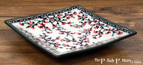 Polish Pottery 7" Square Dessert Plates (Cherry Blossom) | T158S-DPGJ Additional Image at PolishPotteryOutlet.com