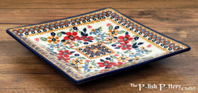 Polish Pottery 7" Square Dessert Plate (Ruby Duet) | T158S-DPLC Additional Image at PolishPotteryOutlet.com