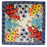 A picture of a Polish Pottery 7" Square Dessert Plate (Brilliant Garden) | T158S-DPLW as shown at PolishPotteryOutlet.com/products/7-square-dessert-plates-brilliant-garden-t158s-dplw