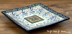 Polish Pottery 7" Square Dessert Plate (Trailing Blossoms) | T158S-JZ32 Additional Image at PolishPotteryOutlet.com