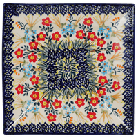 A picture of a Polish Pottery 7" Square Dessert Plate (Bundled Bouquets) | T158S-JZ33 as shown at PolishPotteryOutlet.com/products/7-square-dessert-plates-bundled-bouquets