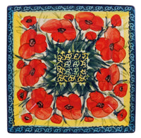 A picture of a Polish Pottery 7" Square Dessert Plate (Poppies in Bloom) | T158S-JZ34 as shown at PolishPotteryOutlet.com/products/7-square-dessert-plates-poppies-in-bloom