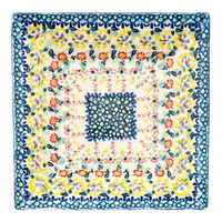 A picture of a Polish Pottery 7" Square Dessert Plate (Sunny Border) | T158S-JZ41 as shown at PolishPotteryOutlet.com/products/7-square-dessert-plates-sunny-border-t158s-jz41