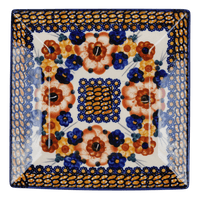 A picture of a Polish Pottery 7" Square Dessert Plate (Bouquet in a Basket) | T158S-JZK as shown at PolishPotteryOutlet.com/products/6-square-dessert-plates-bouquet-in-a-basket