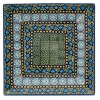 A picture of a Polish Pottery 7" Square Dessert Plate (Blue Bells) | T158S-KLDN as shown at PolishPotteryOutlet.com/products/7-square-dessert-plates-blue-bells-t158s-kldn