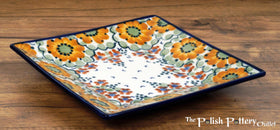 Polish Pottery 7" Square Dessert Plates (Autumn Harvest) | T158S-LB Additional Image at PolishPotteryOutlet.com