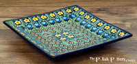 A picture of a Polish Pottery 7" Square Dessert Plate (Amsterdam) | T158S-LK as shown at PolishPotteryOutlet.com/products/6-square-dessert-plates-amsterdam