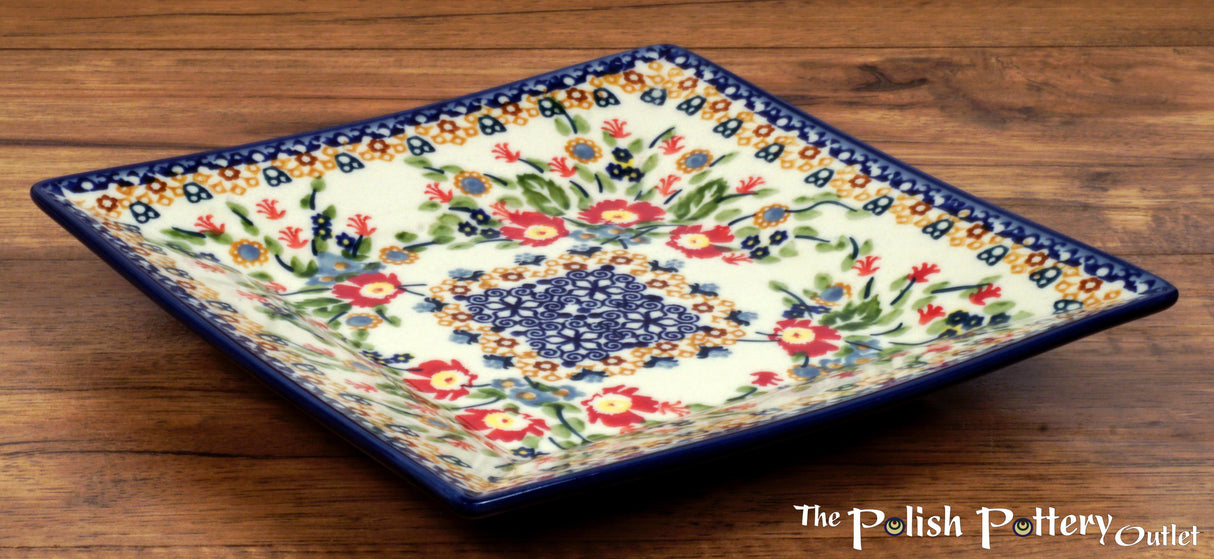 Plate, Square, Dessert, 7" in "Poppy Persuasion" by Manufaktura | T158S-P265