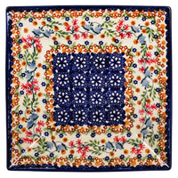 A picture of a Polish Pottery 7" Square Dessert Plate (Wildflower Delight) | T158S-P273 as shown at PolishPotteryOutlet.com/products/7-square-dessert-plates-wildflower-delight
