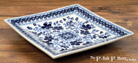 A picture of a Polish Pottery 7" Square Dessert Plate (Duet in Blue) | T158S-SB01 as shown at PolishPotteryOutlet.com/products/7-square-dessert-plates-duet-in-blue