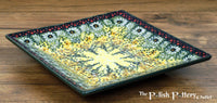 A picture of a Polish Pottery 7" Square Dessert Plate (Sunshine Grotto) | T158S-WK52 as shown at PolishPotteryOutlet.com/products/6-square-dessert-plates-sunshine-grotto